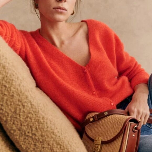 Sezane Sweaters - Sézane Barry Cardigan Sweater in Orange Mohair Blend Size XXS